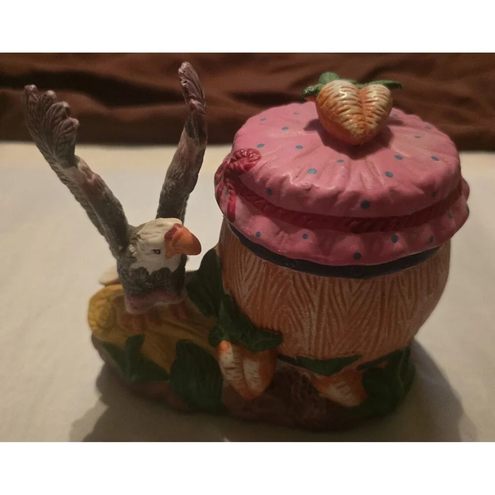 Vintage Ceramic Eagle & Strawberry Sugar Bowl With Lid Kitchen Colorful Decor
